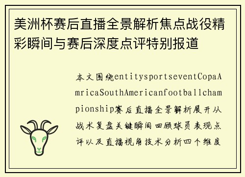 美洲杯赛后直播全景解析焦点战役精彩瞬间与赛后深度点评特别报道